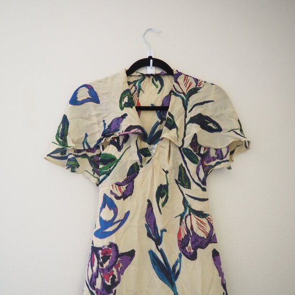 Anthropologie Corey Lynn Calter Larkspur Capelet Silk Floral Dress sz 4 - Picture 5 of 9